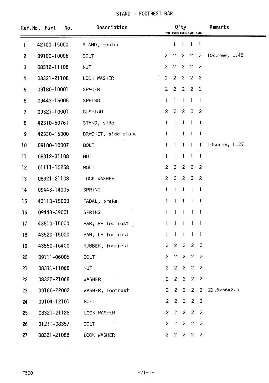 T500 Parts Manual